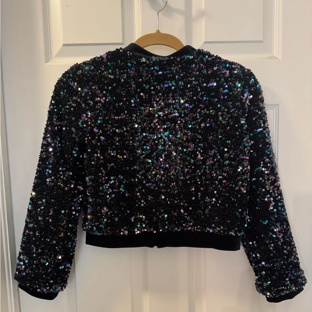 Bardot Girl's Nikki Sequined Sparkle Bomber Jacket Size 14 NWOT